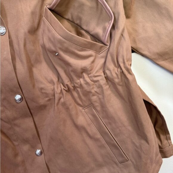 Maje Gangzyum Hood Oversized Elastic Drawstring Stretch Hooded Jacket Preppy Tan - Picture 8 of 16